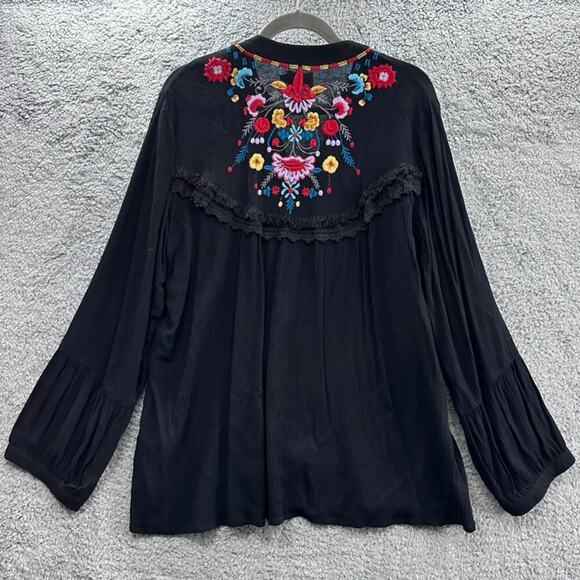 Avani Women's Large Black Long Sleeve Embroidered Tunic Flowy Boho - Picture 8 of 12